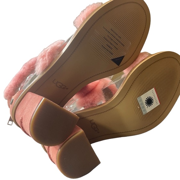 NWT UGG Del Rey Fluff Heel light pink chunky heeled sandals w/fur accent / 6 - Picture 7 of 15